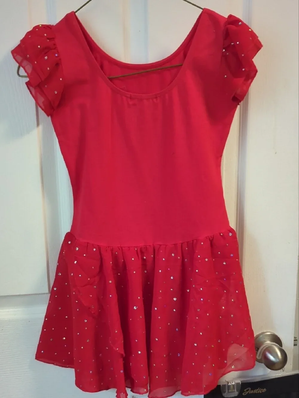 Girls Red Sparkle Skater Costume Dress